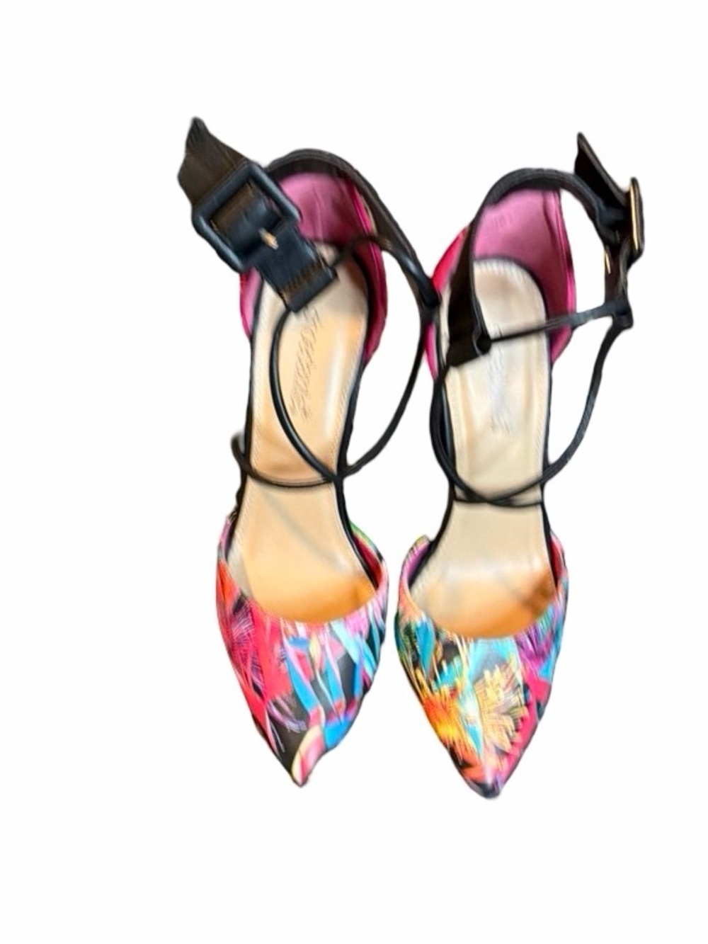 Shoedazzle Donatella Pointed Toe, Ankle Strap Vibrant Floral Tropical Pump 9